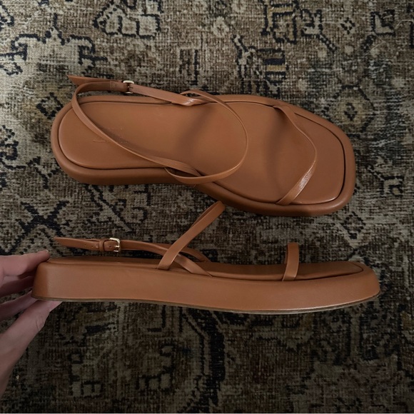 ZARA Flat Platform Strappy Leather Sandals Camel Sz 40/9.5 Chic Minimalist 90s - Picture 3 of 14